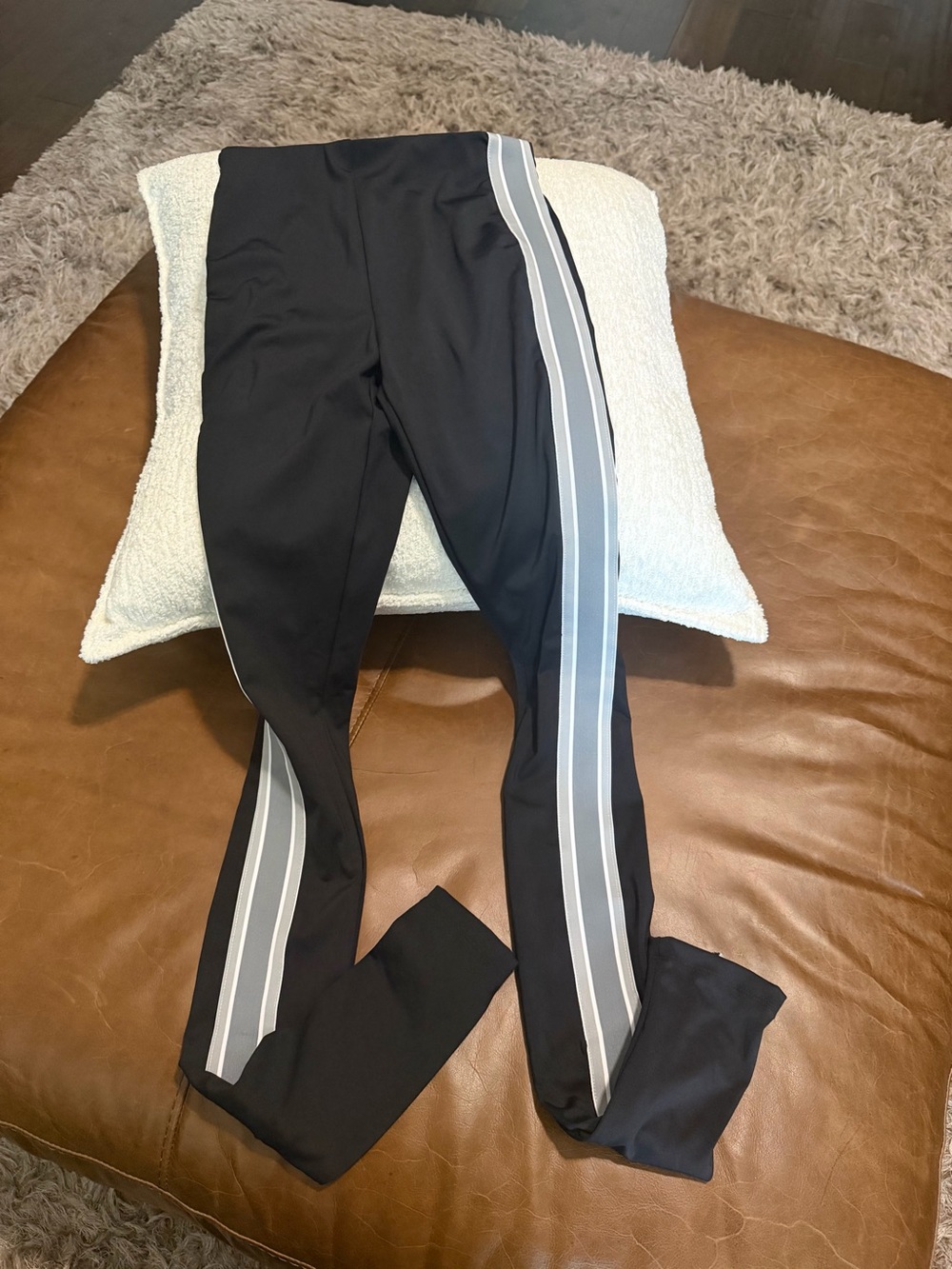 Fabletics Black Joggers with Gray Side Stripes